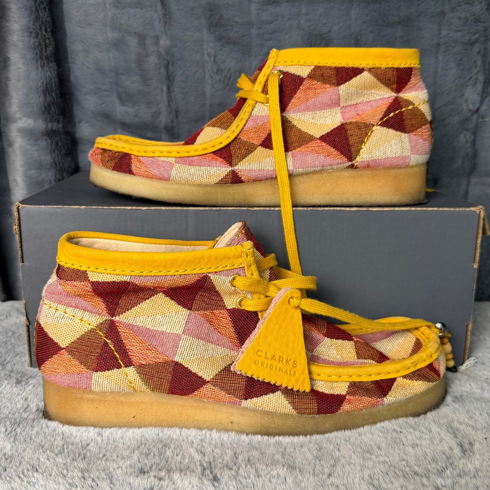 Clarks Originals Wallabee Boot Yellow Geometric Jacquard Textile Womens 10